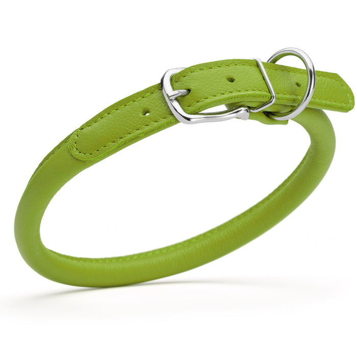 Lime Green leather dog collar with metal buckle, size L to XL