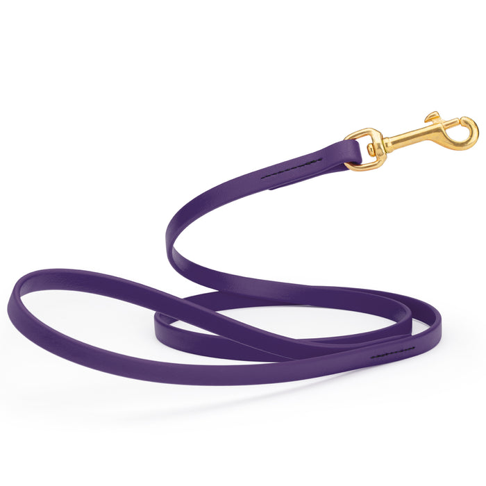 Violet Purple dog leash with brass snap hook, made from waterproof Biothane, 1/2 inches wide