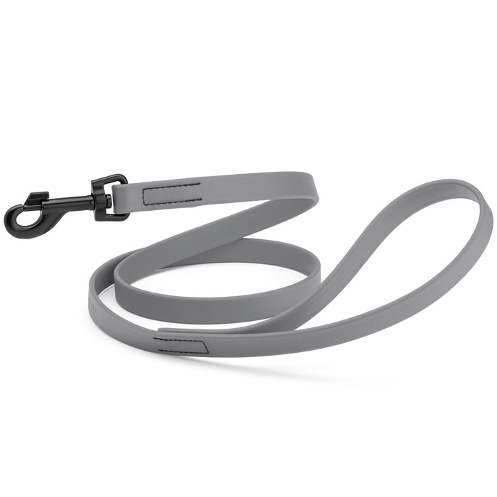 Battleship Gray dog leash with black snap hook, made from waterproof Biothane, 3/4 or 5/8 inches wide