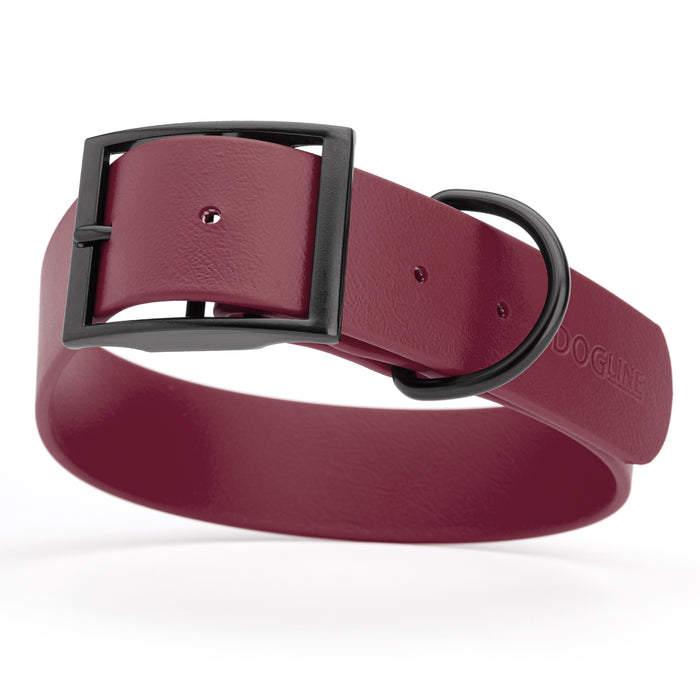 Merlot Burgundy dog collar with black hardware, made from waterproof Biothane, X-large, 1.5 inches wide