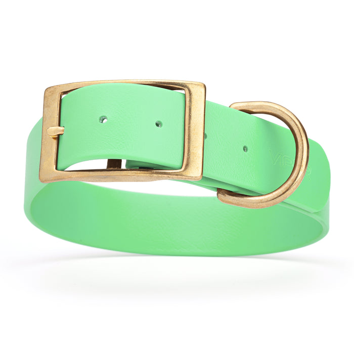 Sea Foam Green dog collar with brass buckle and D-ring, made from waterproof Biothane, 1.5 in wide, X-large