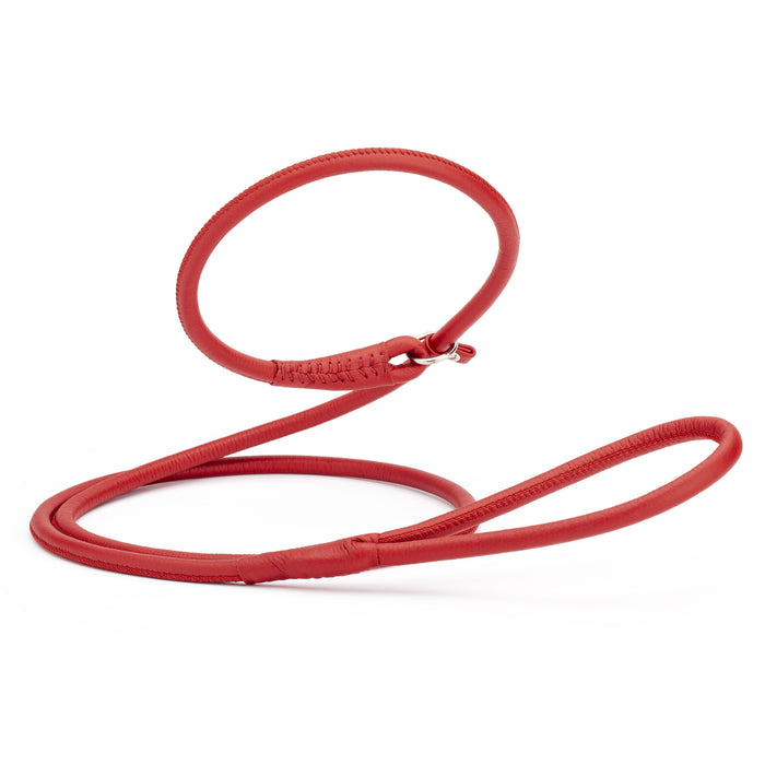 Red leather dog slip lead, 6 feet long