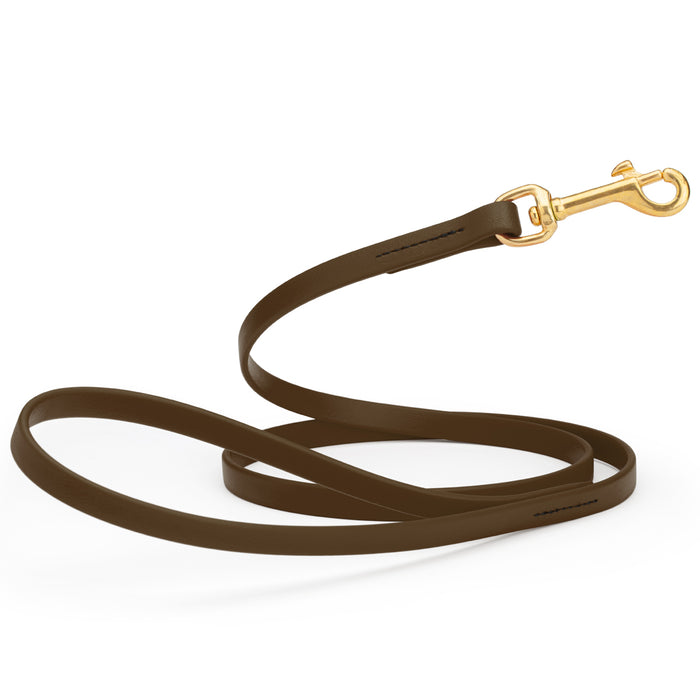 Dark Chocolate Brown dog leash with brass snap hook, made from waterproof Biothane, 1/2 inches wide