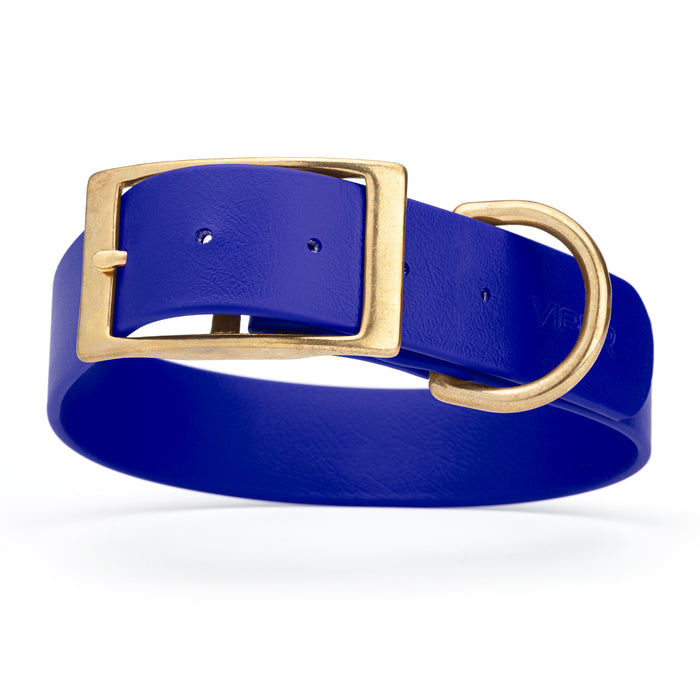 Blueberry dog collar with brass buckle and D-ring, made from waterproof Biothane, 1.5 in wide, X-large