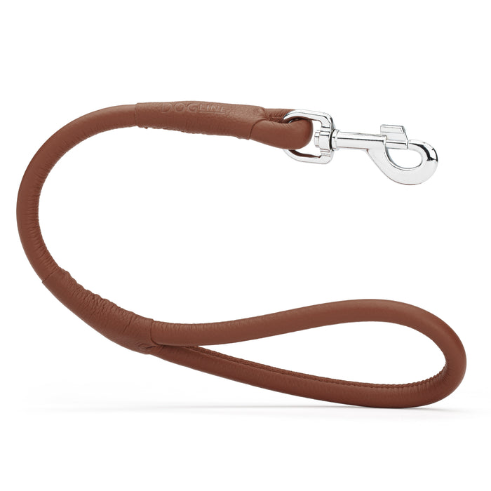 Brown leather dog traffic lead with metal snap hook