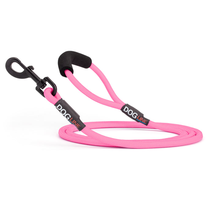6 feet pink nylon dog leash with neoprene padded handle and black snap hook