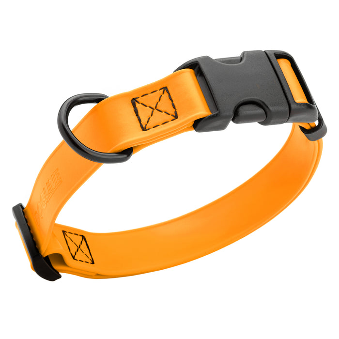 Tangerine Orange dog collar with quick release buckle, made from waterproof Biothane, 5/8-inch wide