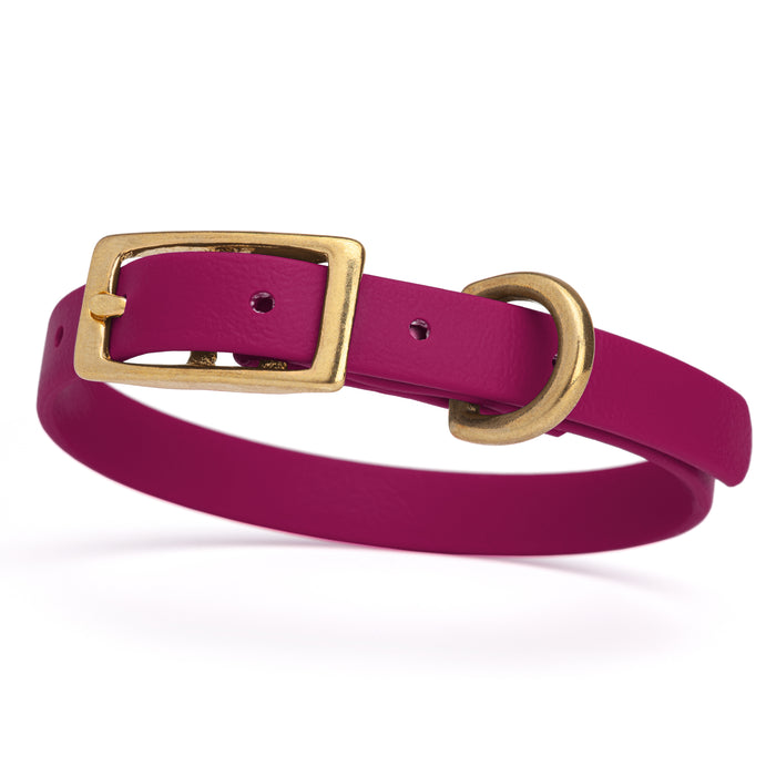 Magenta Pink dog collar with brass buckle and D-ring, made from waterproof Biothane,  x-small
