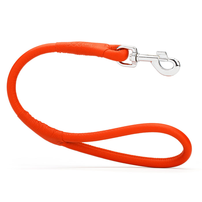 Orange leather dog traffic lead with metal snap hook