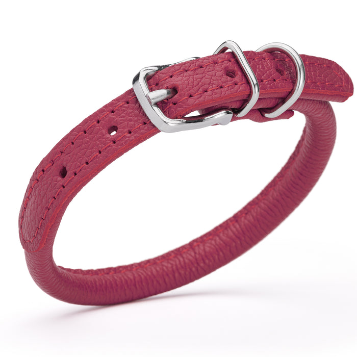 Pink leather dog collar with metal buckle, size XS to S