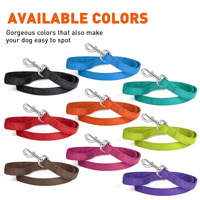 Soft fabric leashes for dogs with metal snap hook, nine colors available, 4 feet and 6 feet long