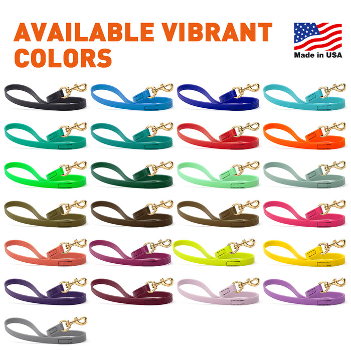 Biothane traffic leads for dogs with brass hardware, waterproof and smell proof, 20 inches long, 26 different colors
