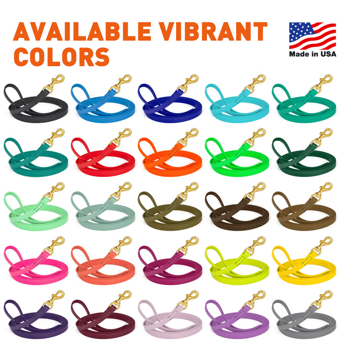 Biothane waterproof dog leads with brass hardware, 15 feet long, 25 different colors