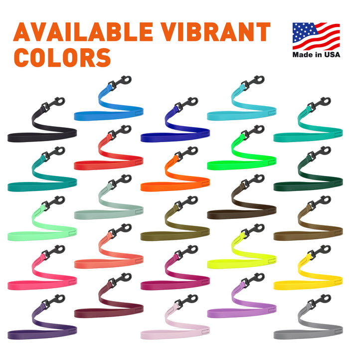 Biothane traffic leads for dogs with electroplated black hardware, 2 ft long, waterproof and smell-proof, 25 different colors