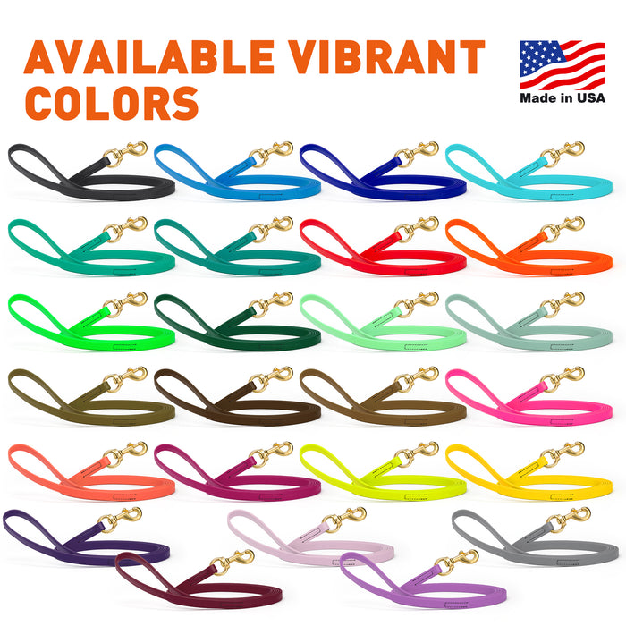 Biothane waterproof dog leads with brass hardware, 33 feet long, 25 different colors