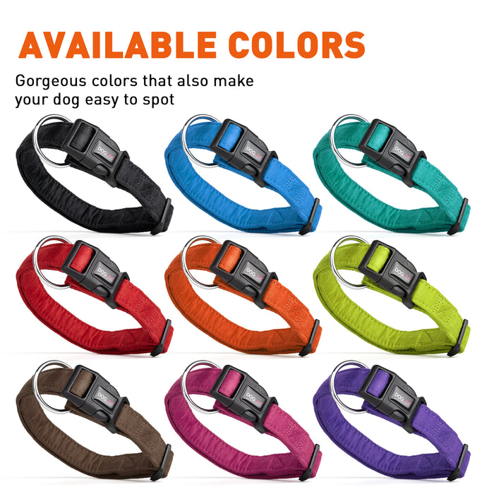 Soft fabric collars for dogs with quick release buckle and metal D-ring, nine colors available