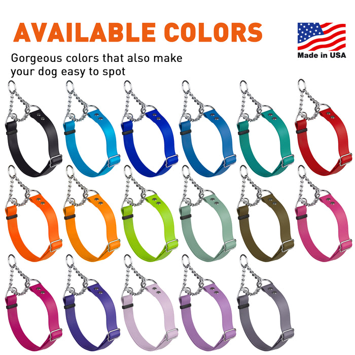 Biothane adjustable martingale collars for dogs with metal slide buckle and Herm Sprenger assembly chain, waterproof and smell-proof, 17 different colors
