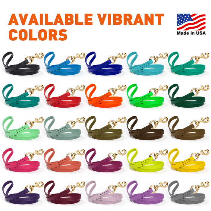 Biothane waterproof leashes for dogs with brass hardware, 6 feet long, 26 different colors