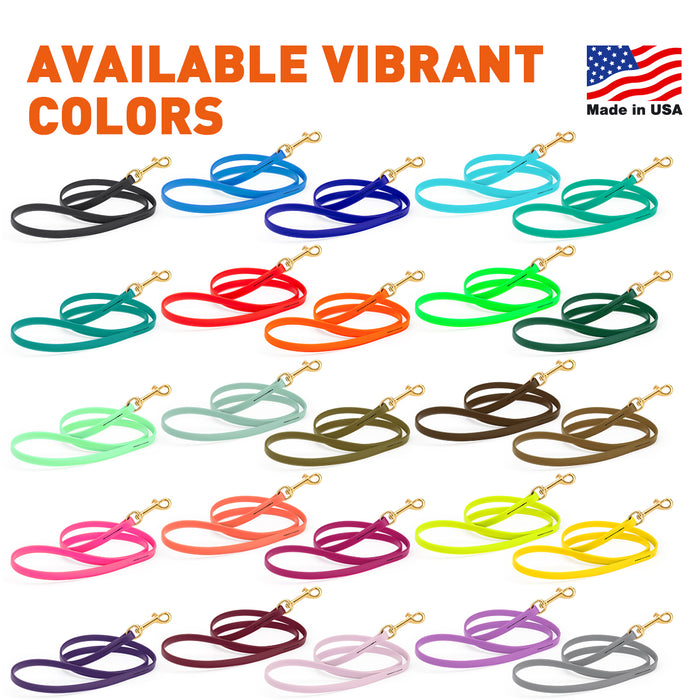 Biothane waterproof leashes for dogs with brass hardware, 4 feet long, 26 different colors