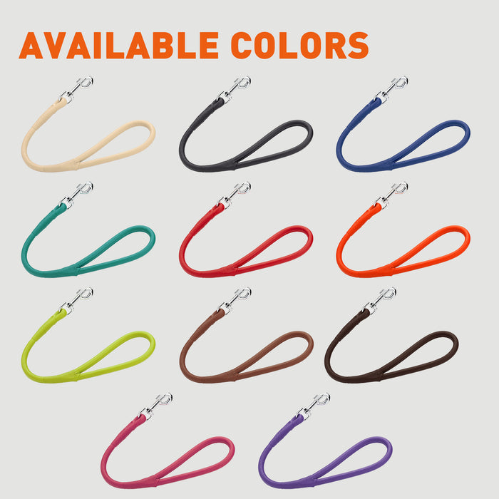 round leather traffic leads for dogs with metal snap hook, 22in, 11 colors available