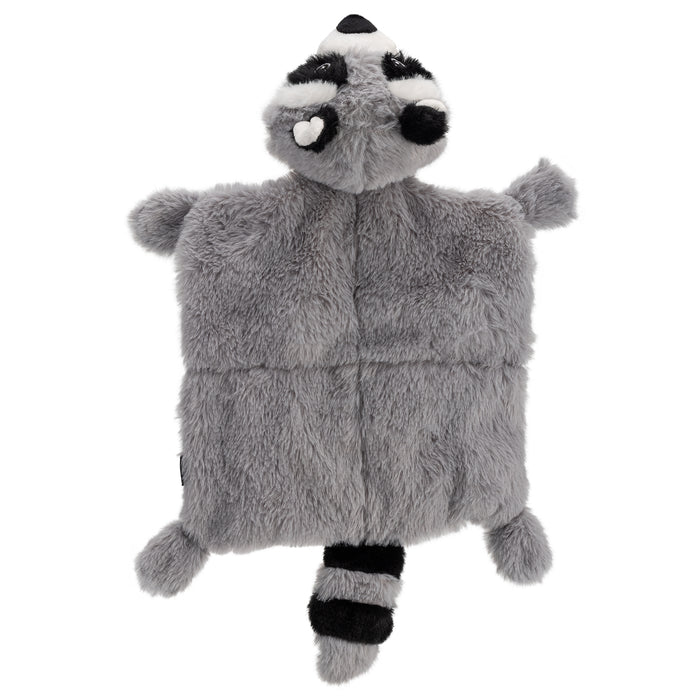 raccoon dog toy with four squeakers and crinkle body