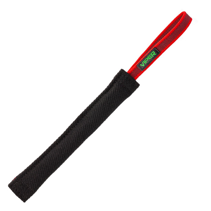 Black tug toy for dogs with one handle, 12 inches long, made of French linen