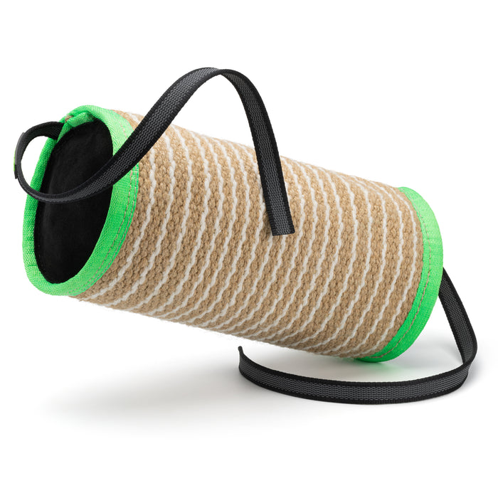 Dog training bite roll with two strap handles, made of jute
