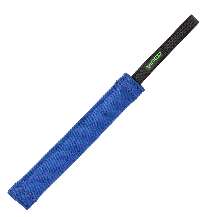 Blue tug toy for dogs with one handle, 12 inches long, made of French linen