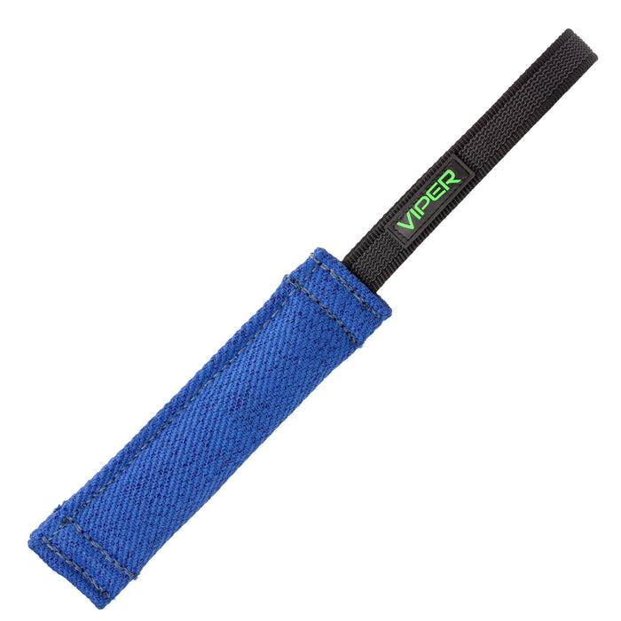 Blue tug toy for dogs with one handle, 8 inches long, made of French linen