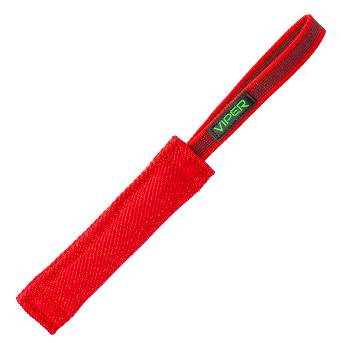 Red tug toy for dogs with one handle, 8 inches long, made of French linen