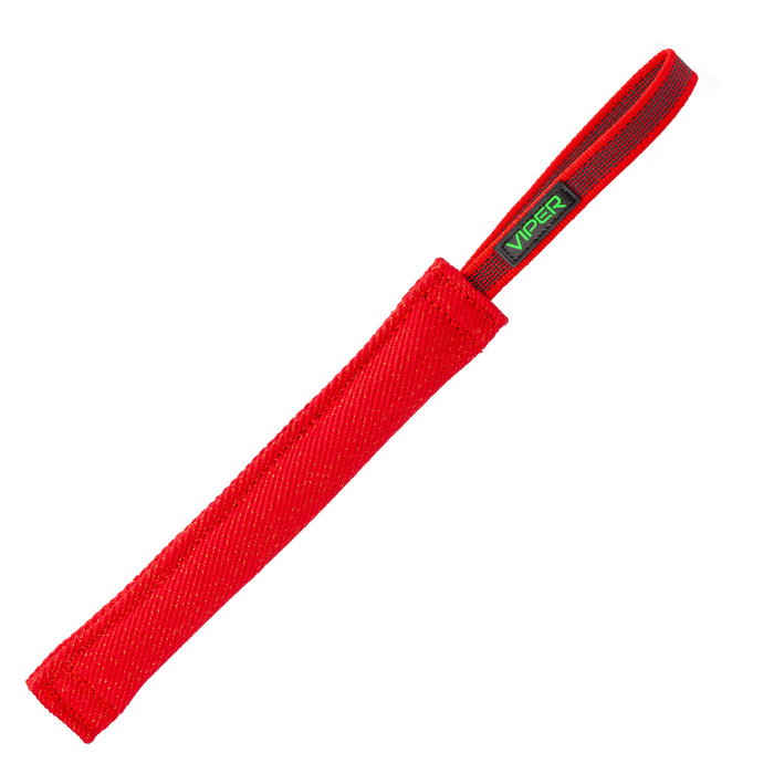 Red tug toy for dogs with one handle, 12 inches long, made of French linen