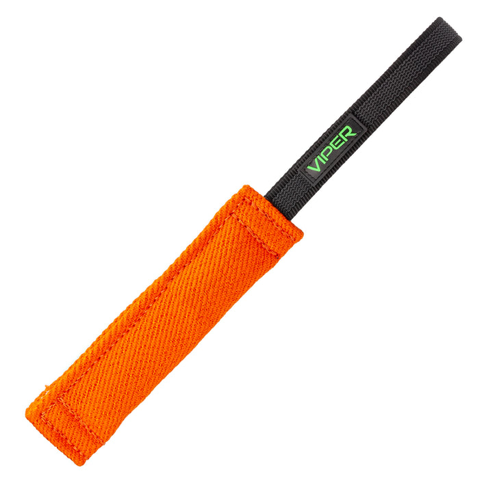 Orange tug toy for dogs with one handle, 8 inches long, made of French linen