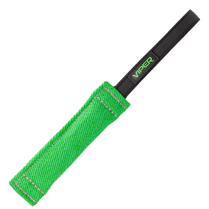 Green tug toy for dogs with one handle, 8 inches long, made of French linen