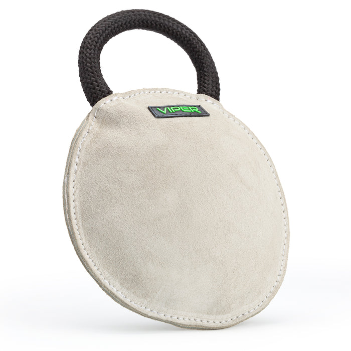 Dog training round bite pillow with one handle, made of leather