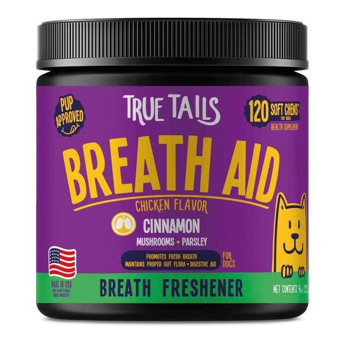 True Tails soft chews for dogs with cinnamon for oral hygiene and fresh breath, chicken flavor