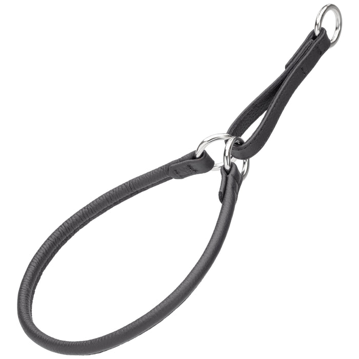 Soft leather martingale collar with metal hardware, black, 1/4, 1/3 or 3/8 inch wide