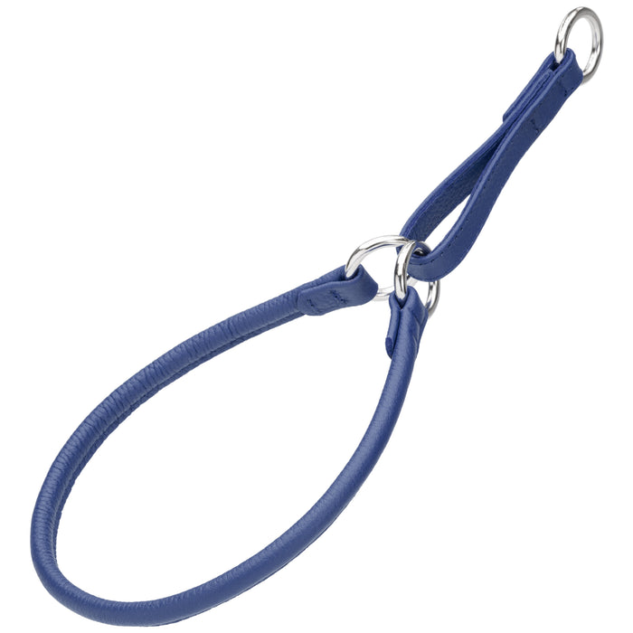 Soft leather martingale collar with metal hardware, royal blue, 1/4, 1/3 or 3/8 inch wide