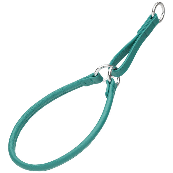 Soft leather martingale collar with metal hardware, teal, 1/4, 1/3 or 3/8 inch wide