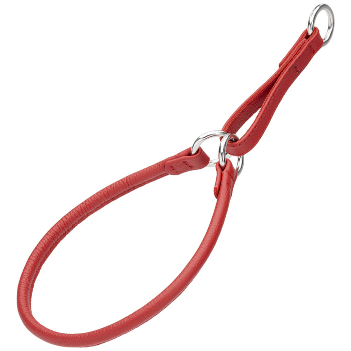 Soft leather martingale collar with metal hardware, red, 1/4, 1/3 or 3/8 inch wide