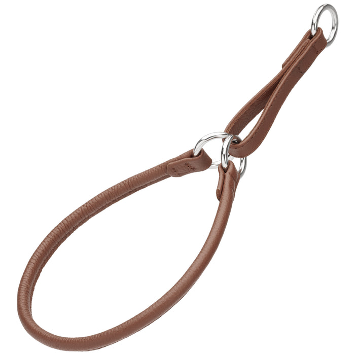 Soft leather martingale collar with metal hardware, brown, 1/4, 1/3 or 3/8 inch wide