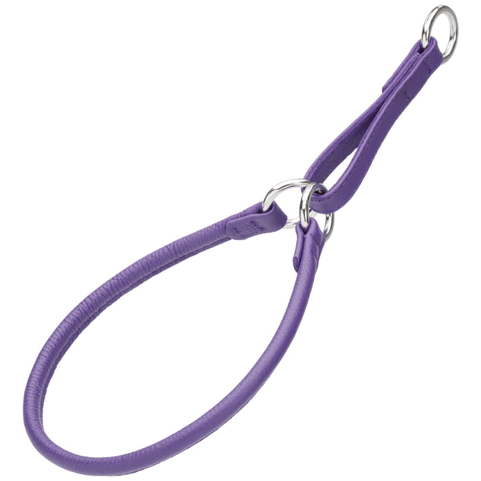 Soft leather martingale collar with metal hardware, purple, 1/4, 1/3 or 3/8 inch wide