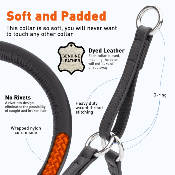 Soft Leather Round Martingale Collar for Dogs