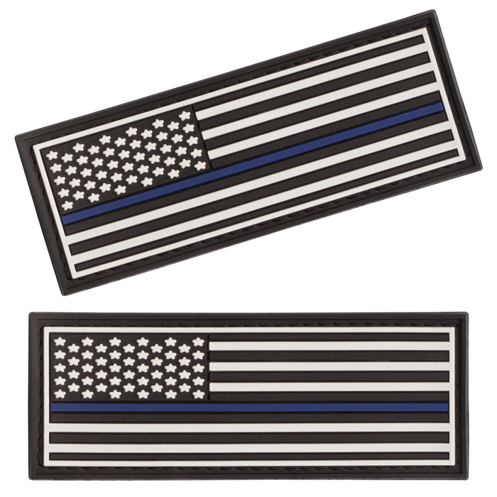 Set of two rubber patches for dogs, American Flag Blue Line design