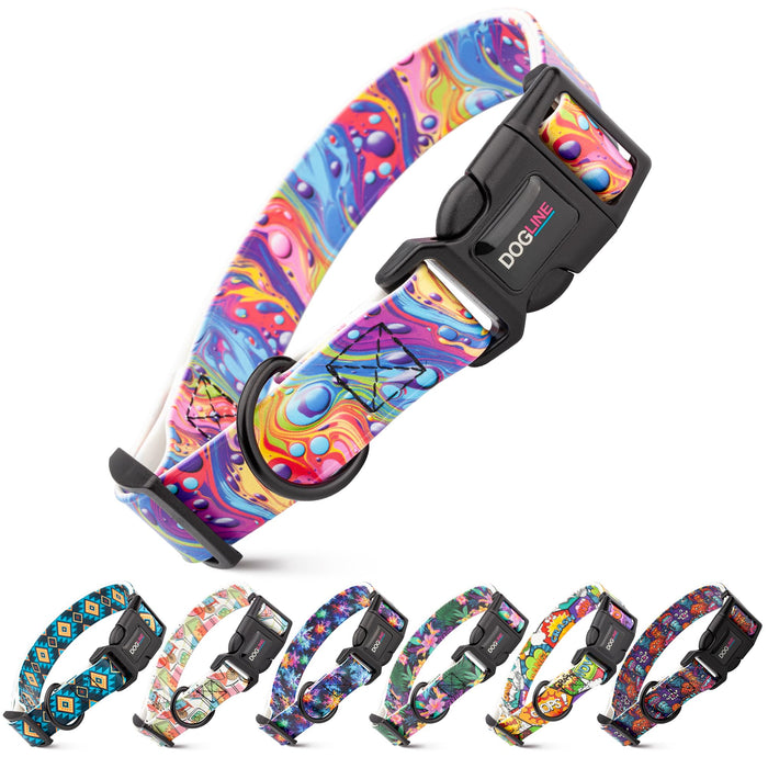 Biothane collar for dogs with printed design and quick release buckle, waterproof and smell-proof, 39 different patterns