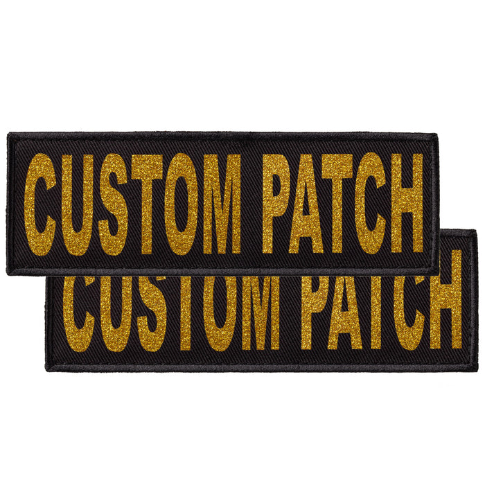 Custom dog patch with hook backing for harness, vest or collar, gold glitter letters