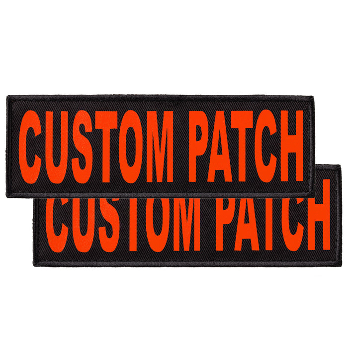 Custom dog patch with hook backing for harness, vest or collar, orange letters