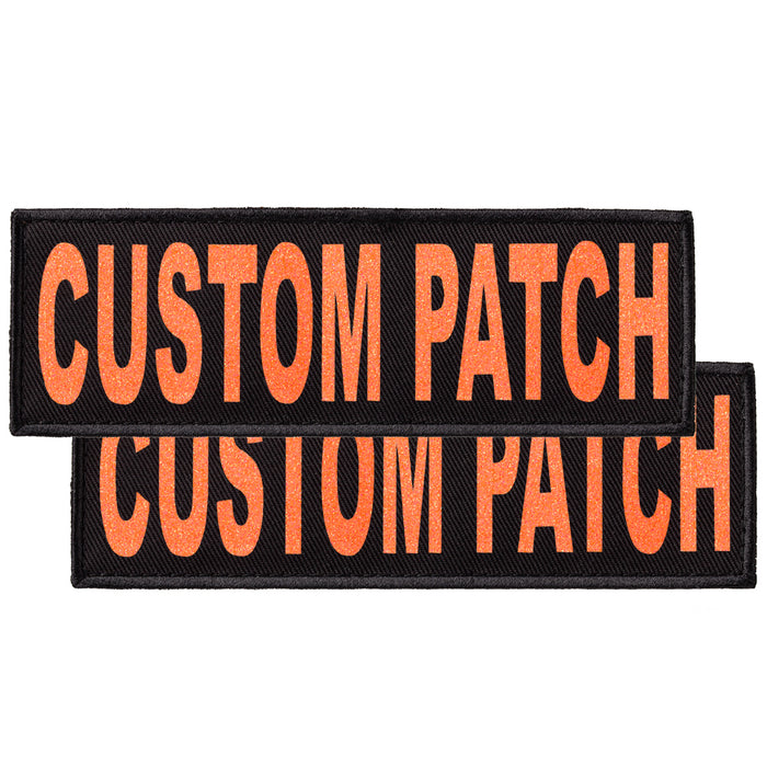 Custom dog patch with hook backing for harness, vest or collar, peach glitter letters