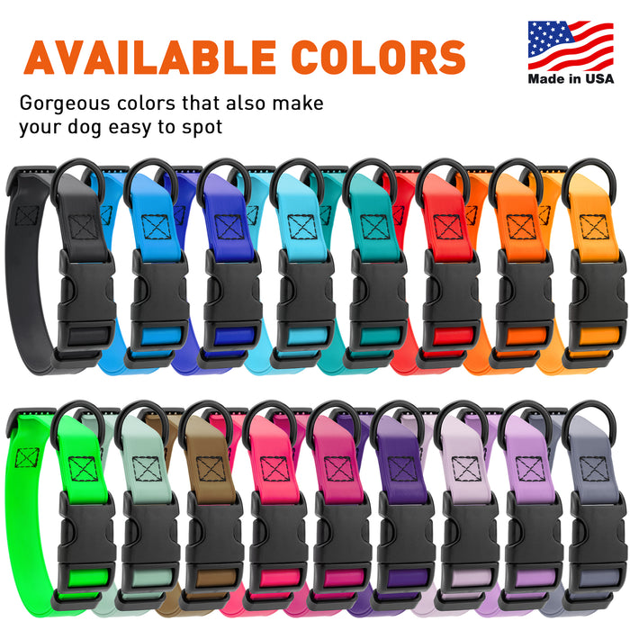 Biothane waterproof collars for dogs with quick release buckle and D-ring, 17 different colors