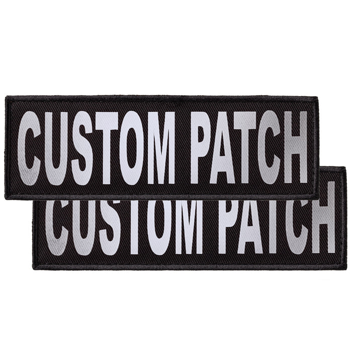 Custom dog patch with hook backing for harness, vest or collar, reflective letters