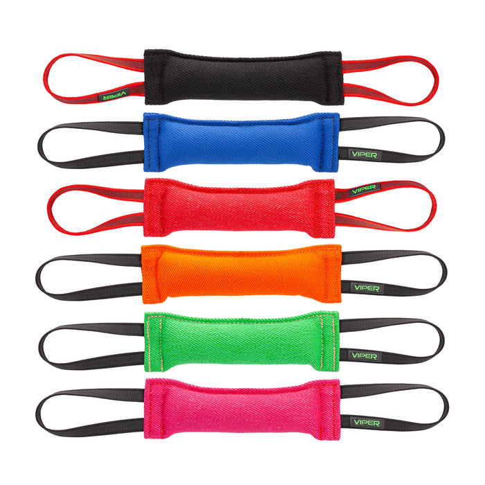 French linen tug dog toy with one or two handles, four different sizes, six colors